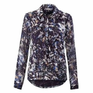 CAbi Starry Night Ruffle Blouse Style 3066 Blue Black White Size XS